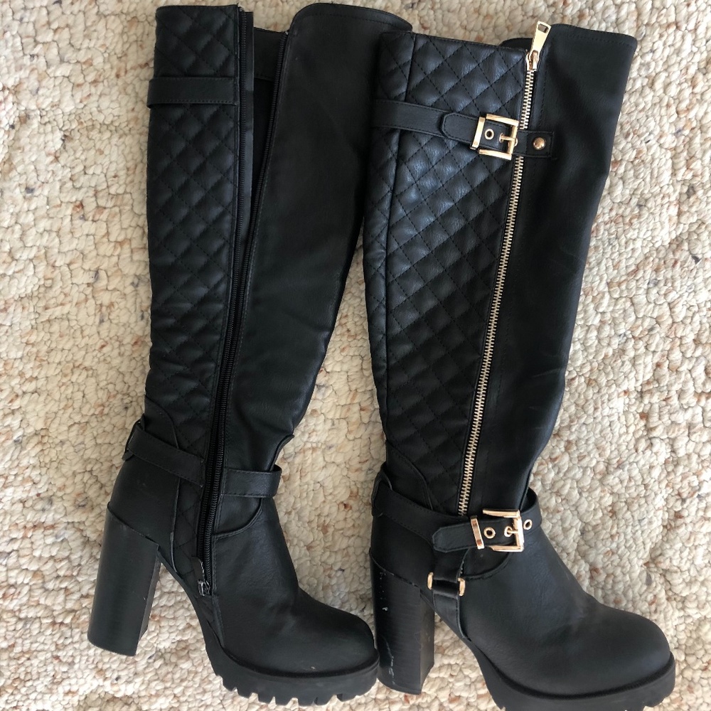 Black Knee High Heel Boots